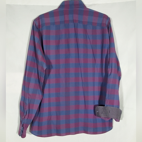 TED BAKER LONDON DESIGNER PLAID CONTRASTING TRIM FLIP CUFF FLANNEL SHIRT MENS 5 - Picture 5 of 7